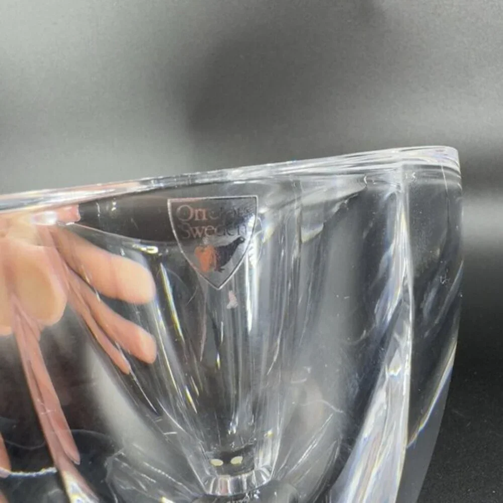 Orrefors Sweden Mirror Crystal Art Deco Bowl Dish Signed Clear Heavy Thick Glass